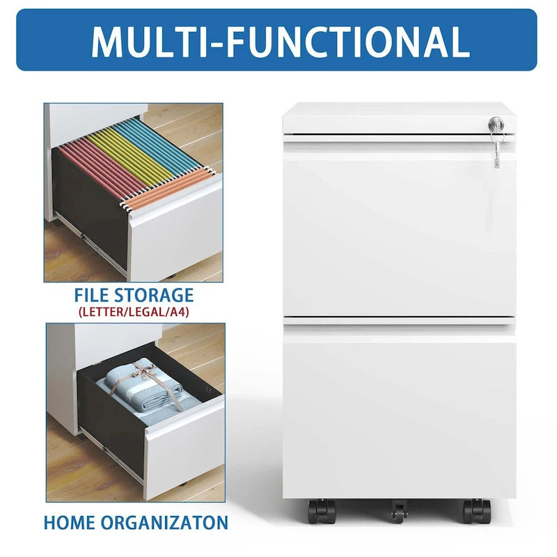 2 Drawer Metal Mobile File Cabinet with Lock for Hanging Legal/Letter/A4 Size
