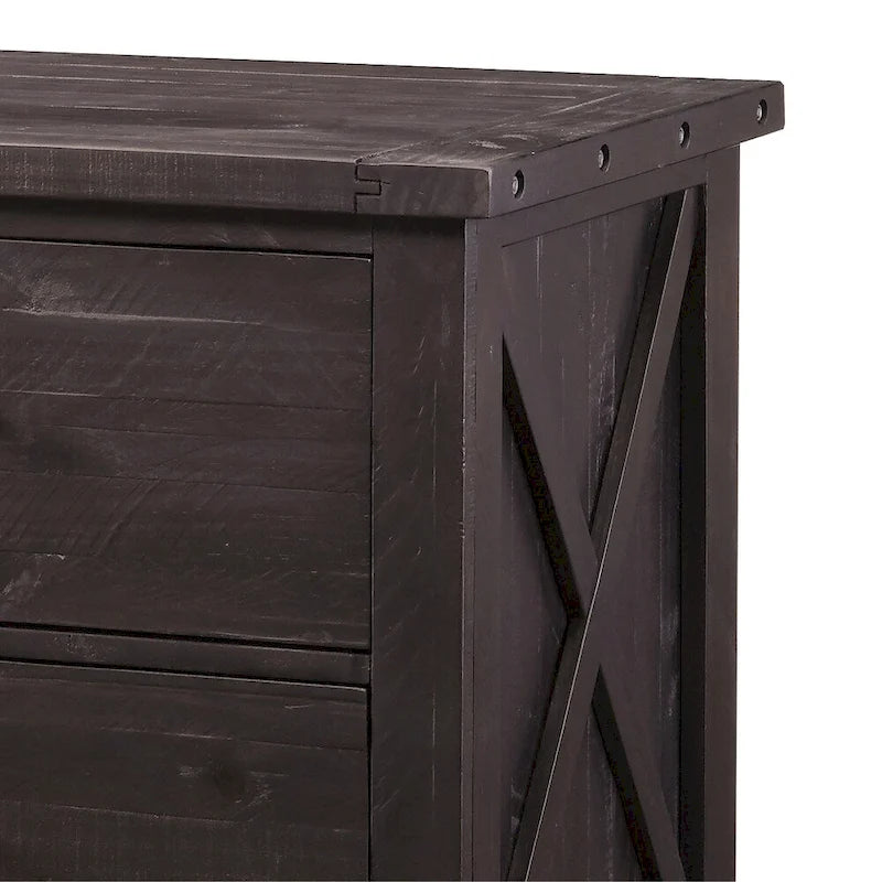 Two Drawer Wooden File Cabinet with Metal Handle Pull and Crossed Side Plank