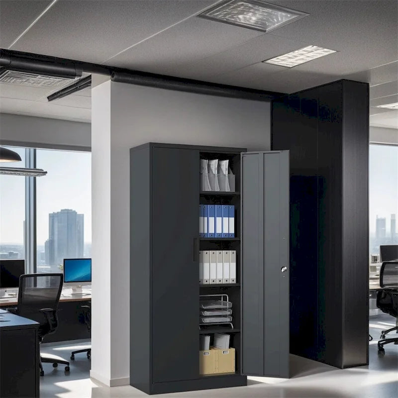 72H Metal Lockable Storage Cabinet with Doors and 4 Shelves