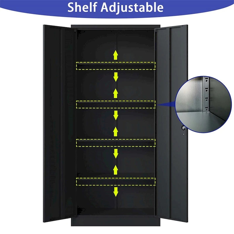 72H Metal Lockable Storage Cabinet with Doors and 4 Shelves