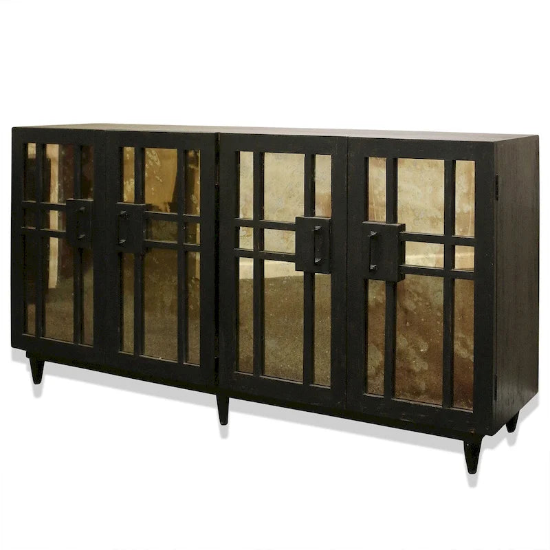 Harp & Finial Rourke Sideboard - Four Mirrored Doors - Mango Wood