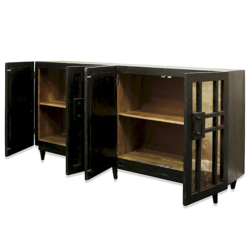 Harp & Finial Rourke Sideboard - Four Mirrored Doors - Mango Wood