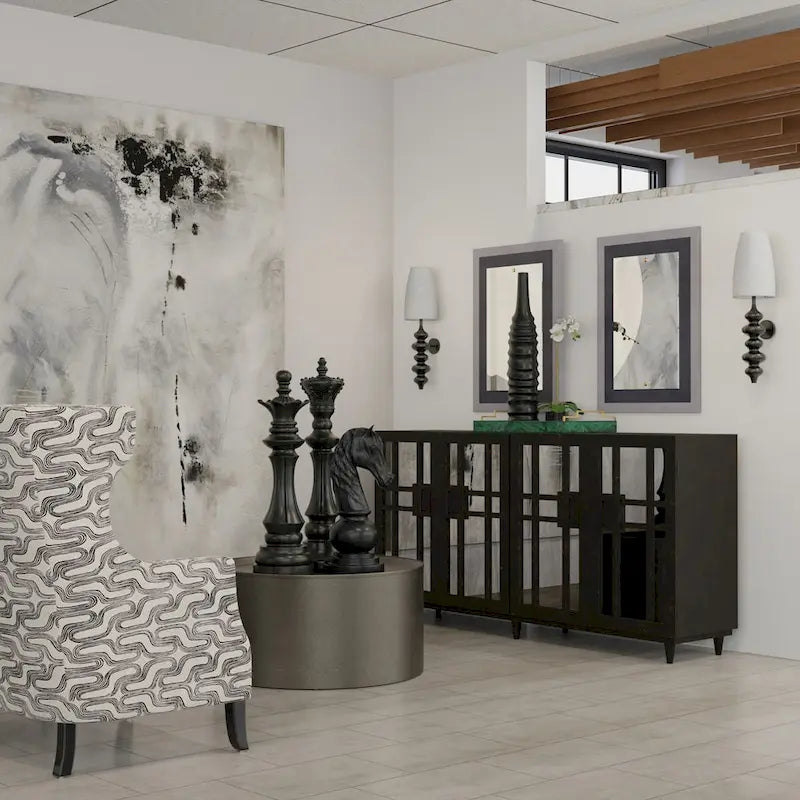 Harp & Finial Rourke Sideboard - Four Mirrored Doors - Mango Wood