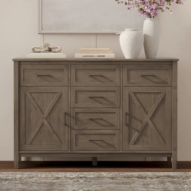 54 inch Wide Rectangle Transitional Sideboard in Smoky Brown - 18 d x 54 w x 36 h