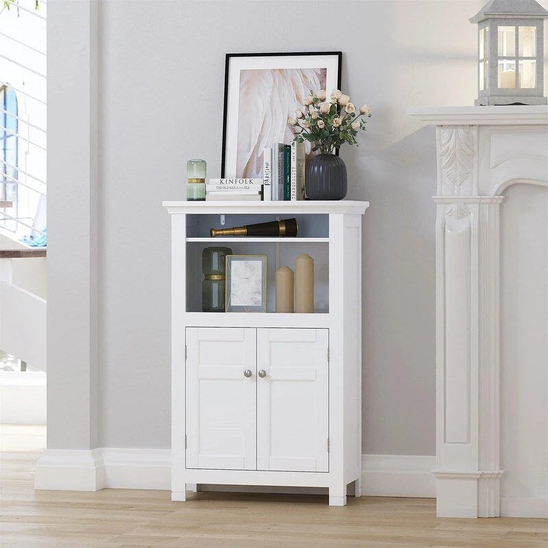 Freestanding Bathroom Cabinet with Doors and Adjustable Shelf - 11.81D x 23.62W x 37.2H
