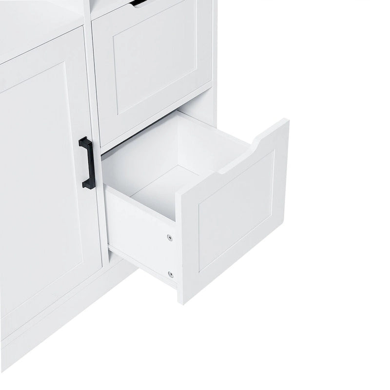 Bathroom Storage Cabinet with Doors and Drawers,Multiple Storage Space, Freestanding Style,Open Shelve,Adjustable Shelf,White