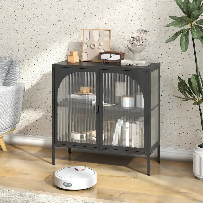 Metal Sideboard Cabinet,Accent Storage Cabinet with 2 Glass doors,Modern Coffee Bar Cabinet