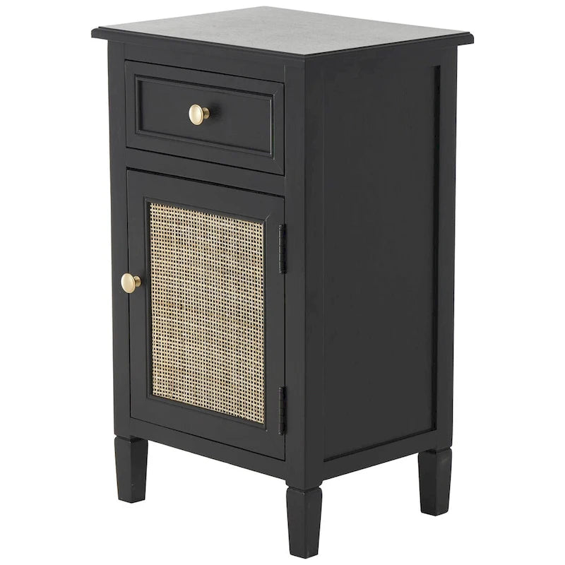 Wood Handmade 1 Drawer and 1 Door Room Cabinet with Rattan Front - Black - Roche River Decor