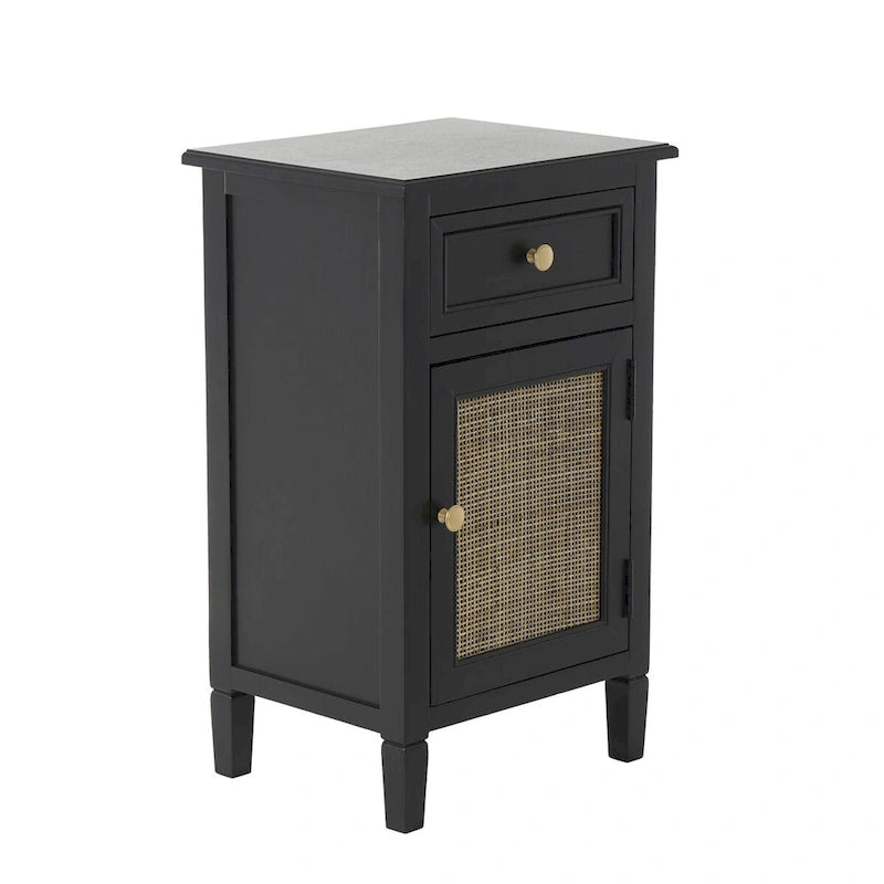 1 Drawer and 1 Door Room Cabinet with Rattan Front - Black - Roche River Decor
