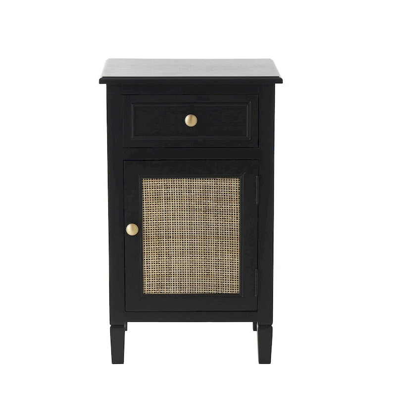 1 Drawer and 1 Door Room Cabinet with Rattan Front - Black - Roche River Decor
