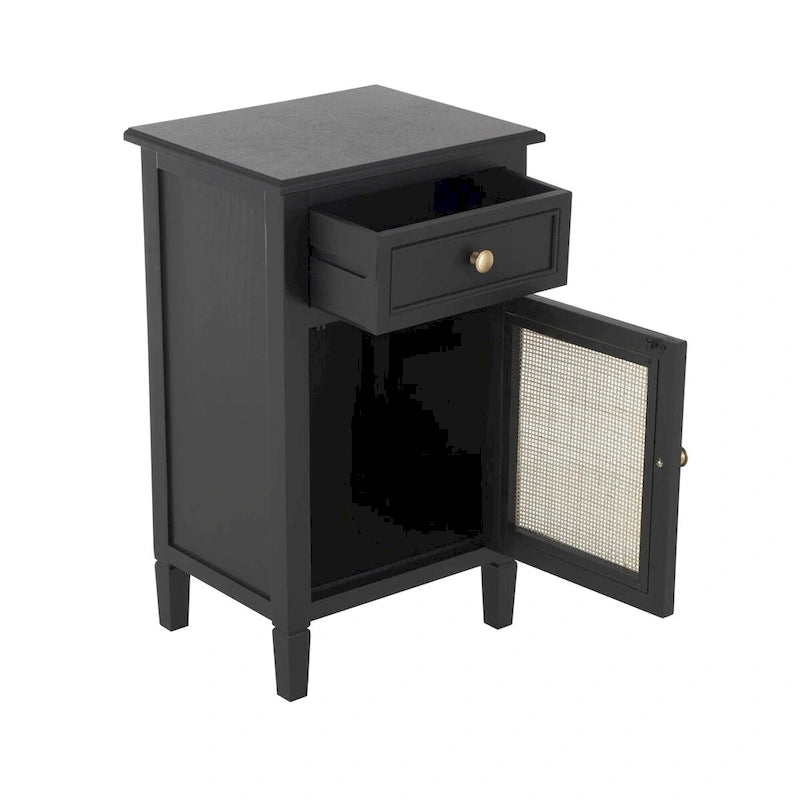 1 Drawer and 1 Door Room Cabinet with Rattan Front - Black - Roche River Decor