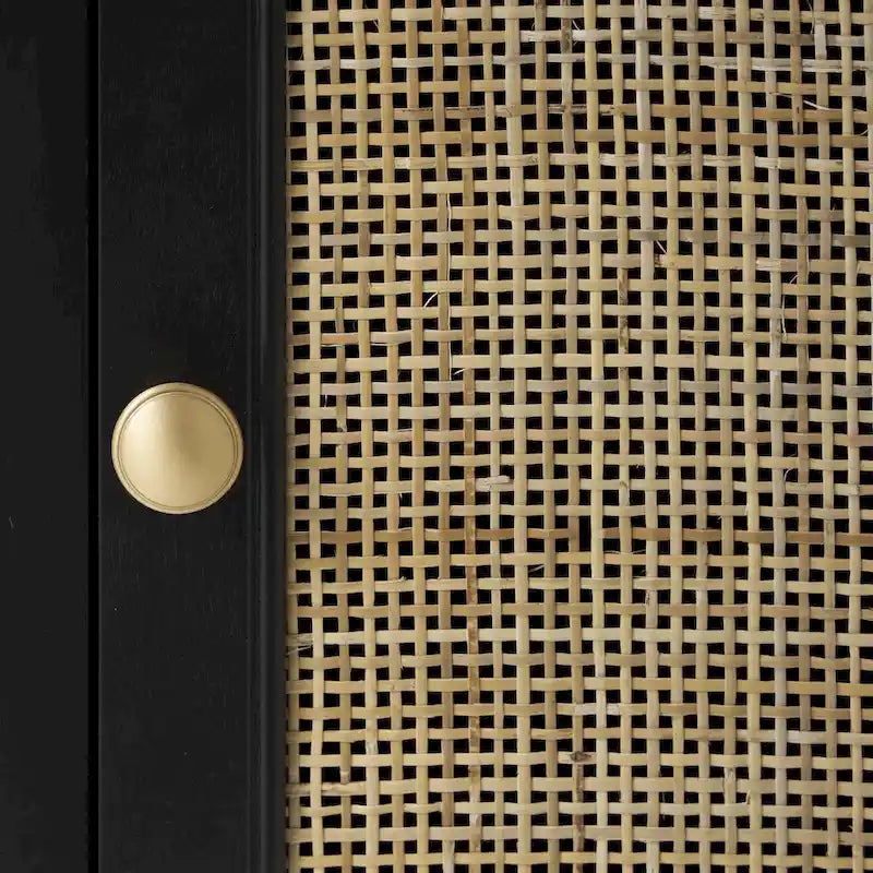 1 Drawer and 1 Door Room Cabinet with Rattan Front - Black - Roche River Decor