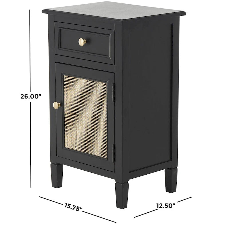 1 Drawer and 1 Door Room Cabinet with Rattan Front - Black - Roche River Decor